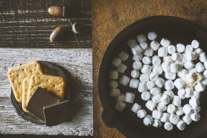 Ingredients for smores on the different backgrounds top view